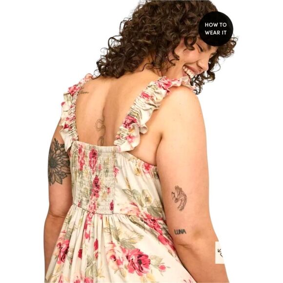 TORRID NEW MAXI Challis Steph Rose Ruffle StrapTiered Plus Size 3X Dress - Picture 9 of 17